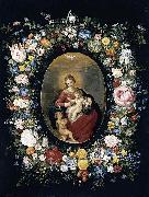 Jan Breughel Virgin and Child with Infant St John in a Garland of Flowers oil painting